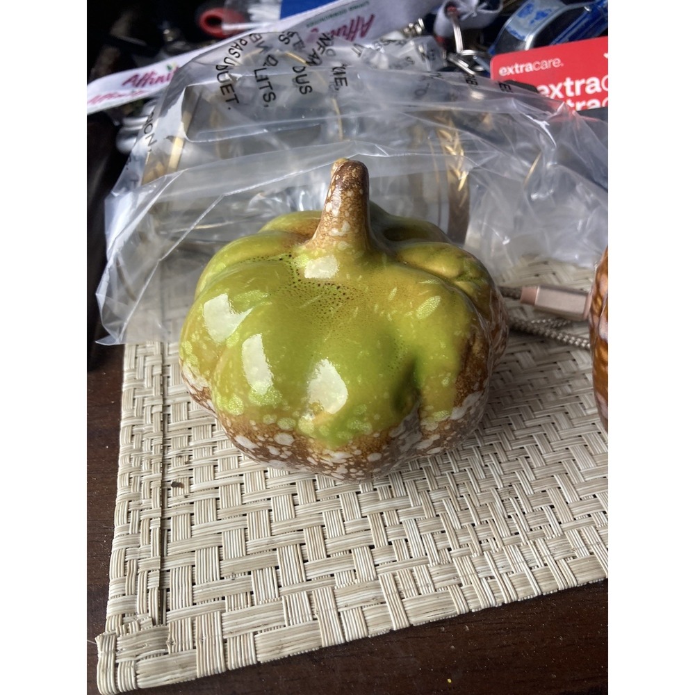 Ceramic Green An Brown Pumpkin Small Fall Decoration Autumn Thanksgiving 2 Set